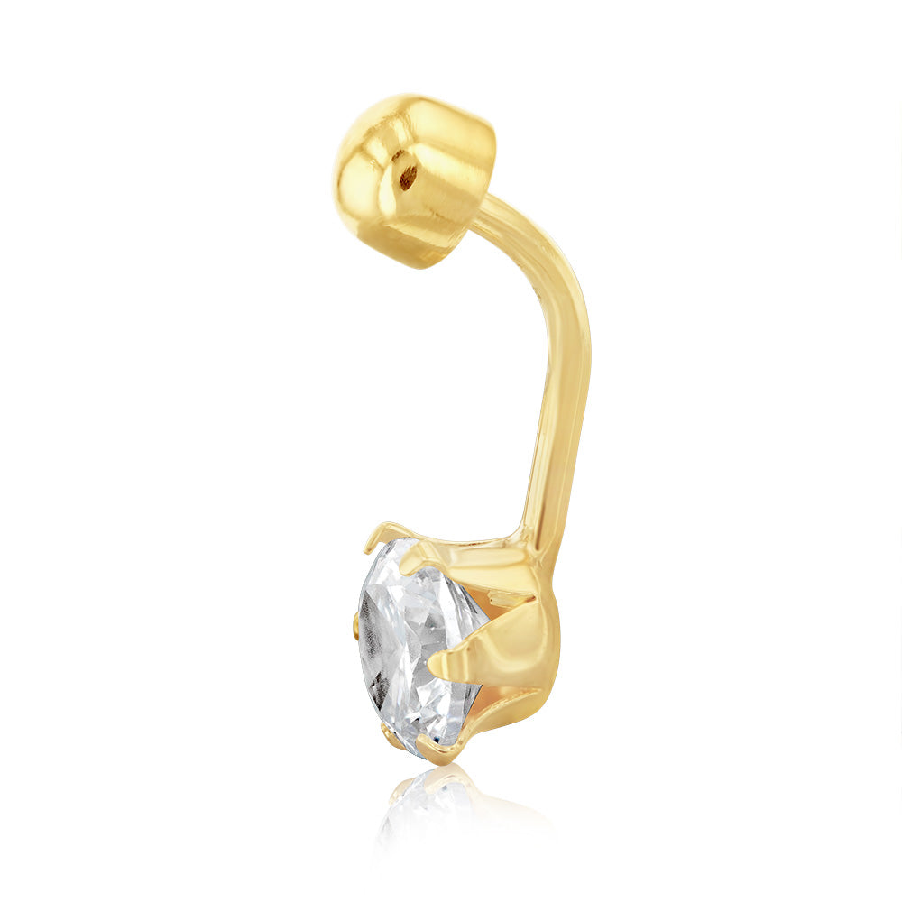 Gorgeous 9ct Yellow Gold 6mm Round Cubic Zirconia 6-Claw Belly Bar for Any Occasion