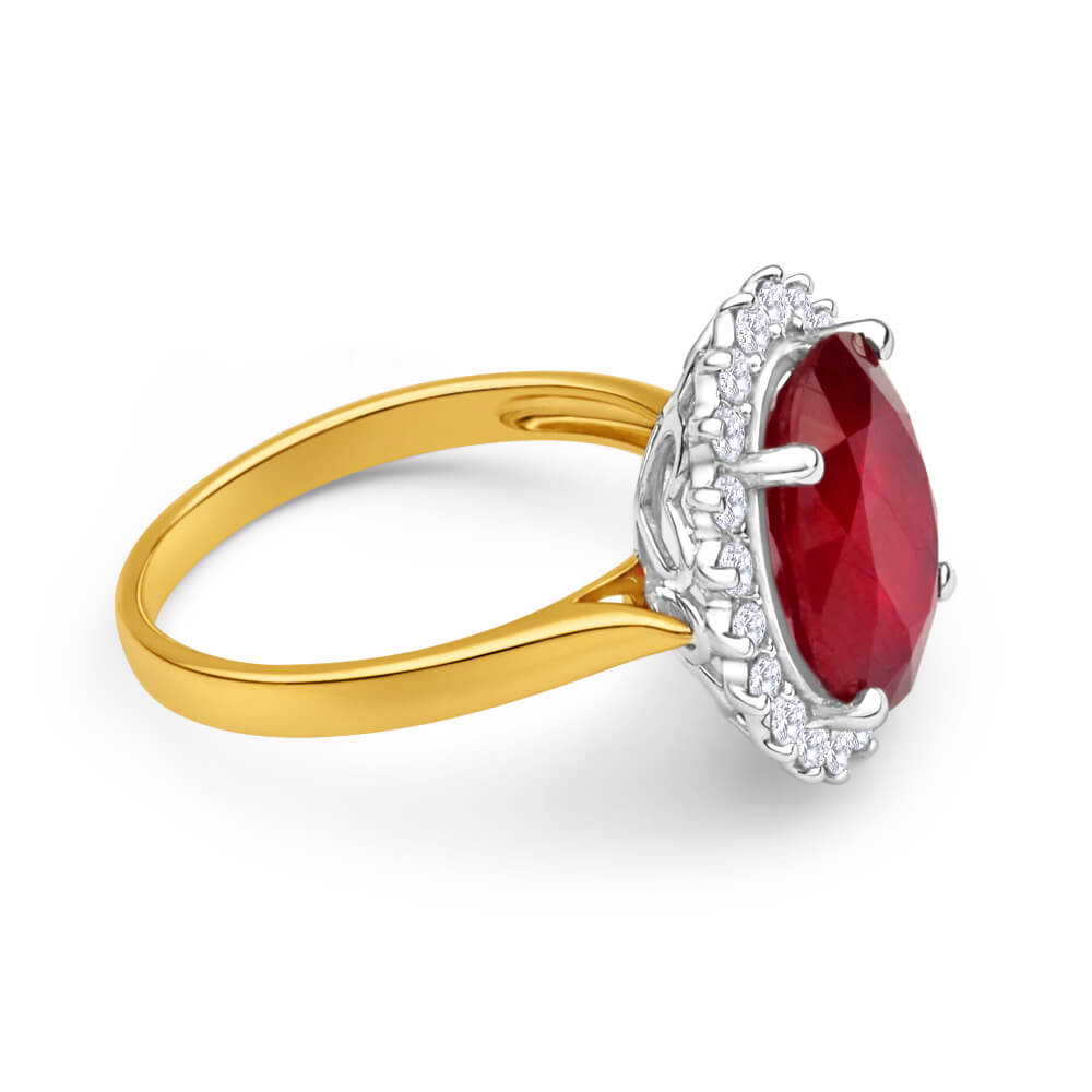 Stunning 9 Carat Yellow Gold Ring with 8 Carat Natural Enhanced Ruby and Half a Carat Diamond