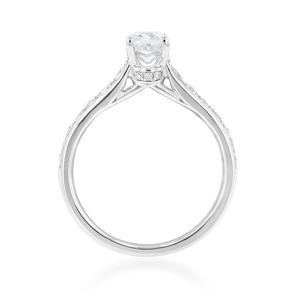 Exquisite 14 Carat White Gold Engagement Ring Featuring a 1.40 Carat Cushion Cut Centre Diamond