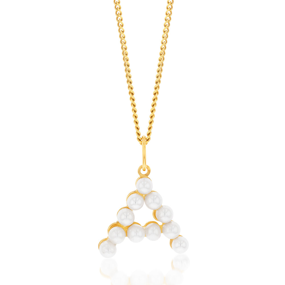 9ct Yellow Gold Mini Freshwater Pearl Initial A Luxury Pendant
