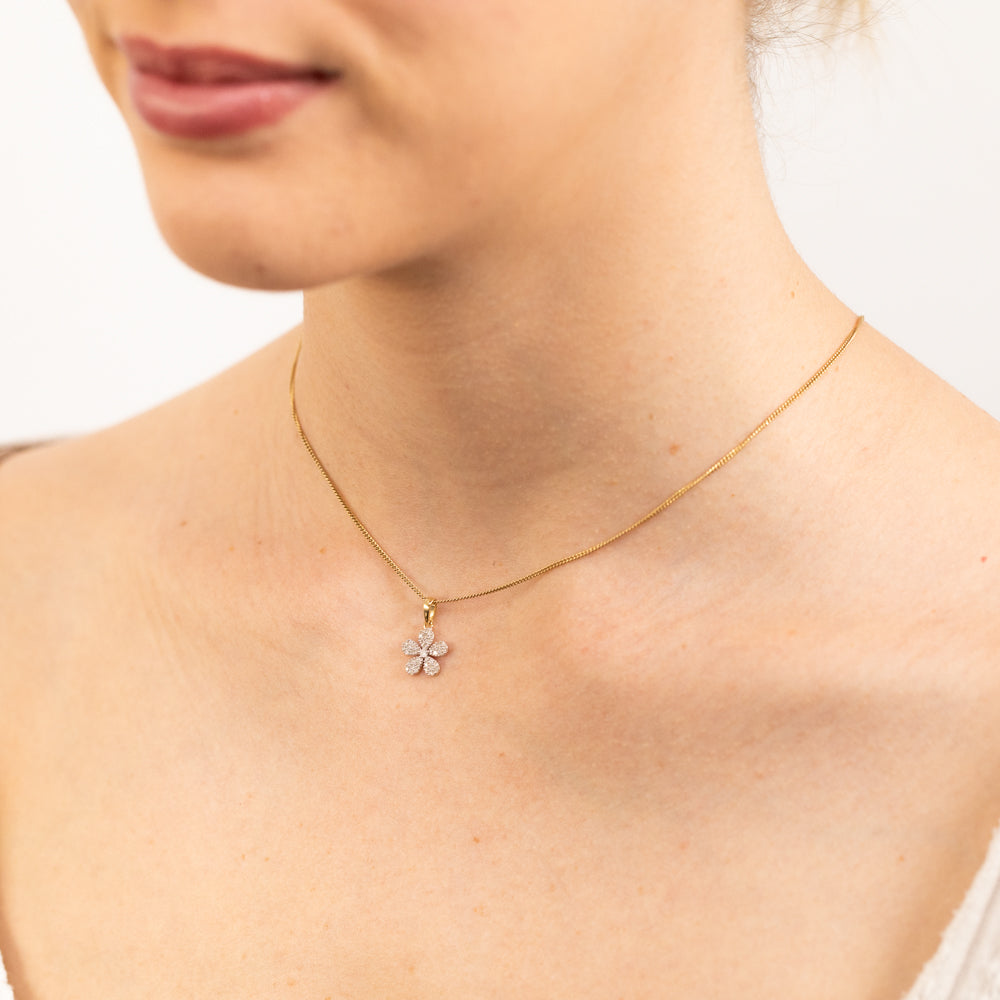Stunning 1/10 Carat Diamond Floral Pendant Crafted in 9ct Yellow Gold, a Jewelry Gem