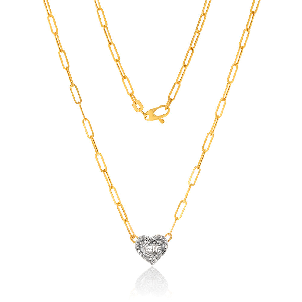 Exquisite 14 Carat Yellow and White Gold Half - Carat Diamond Heart - Shaped Pendant with a 41cm Chain, a Jewelry Delight
