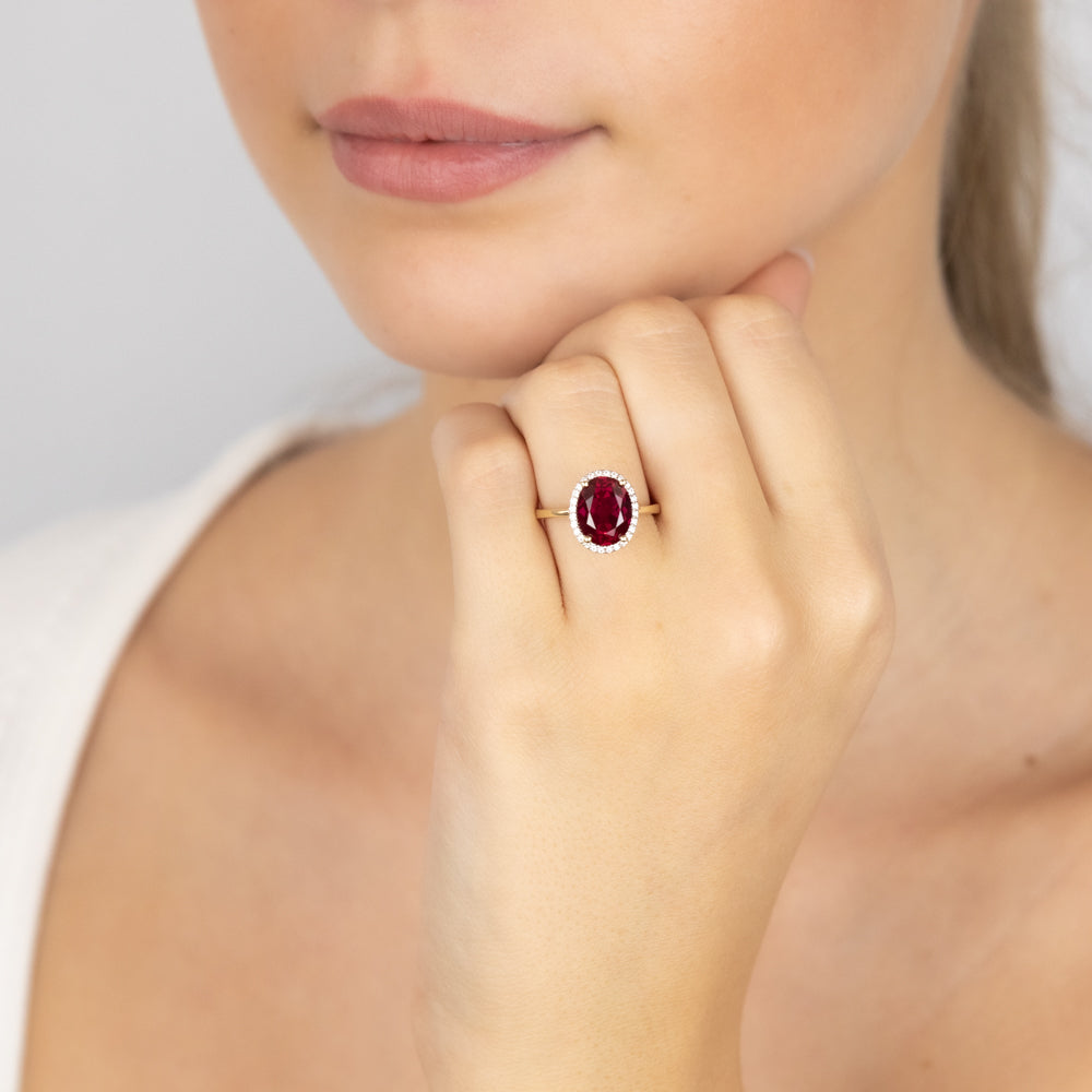 2.9-Carat Created Ruby & 28 Cubic Zirconia 9ct Yellow Gold Ring