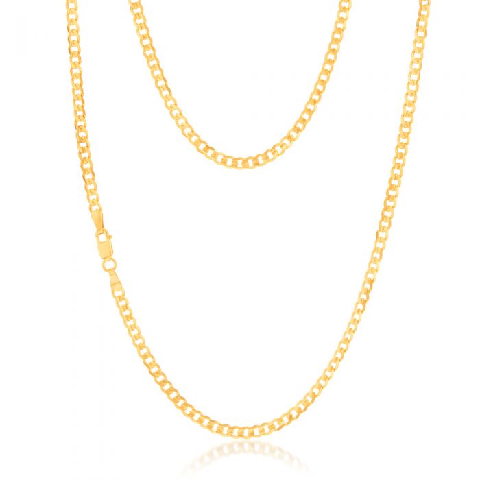 9 Carat Yellow Gold Concave Super Flat 80 Gauge 3mm Curb Style 45cm Gold Necklace Chain