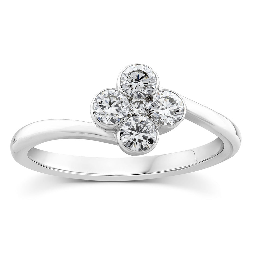Exquisite 10ct White Gold Flower Shaped Diamond Ring with 1/2 Carat Lab Grown Luminescent Diamonds