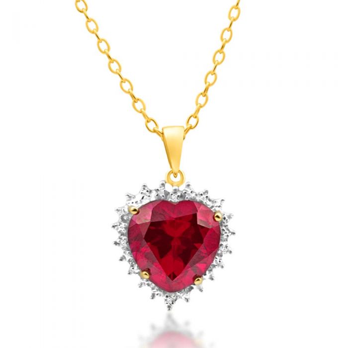 Exquisite 9ct Yellow Gold Crafted Ruby and Diamond Heart-Shaped Pendant for Jewelry Lovers