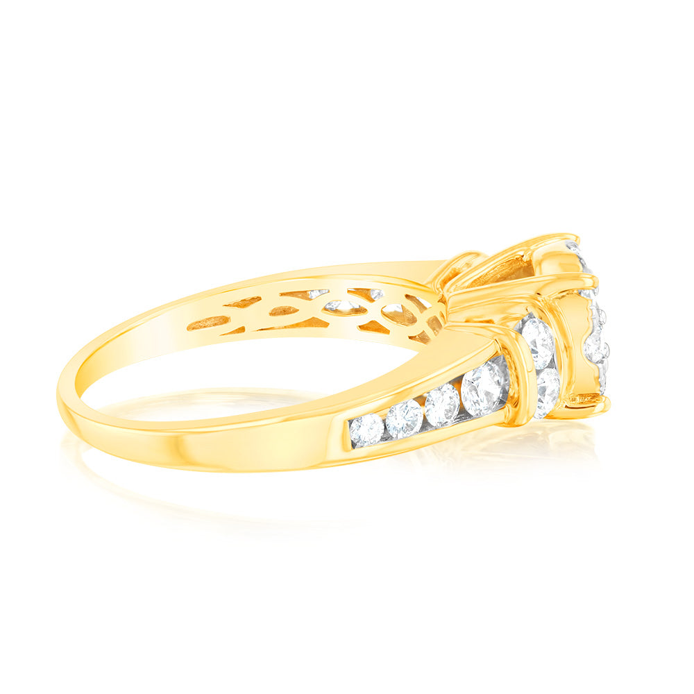 Stunning 14 Carat Yellow Gold Solitaire Ring with a 1 Carat Brilliant Cut Diamond Halo