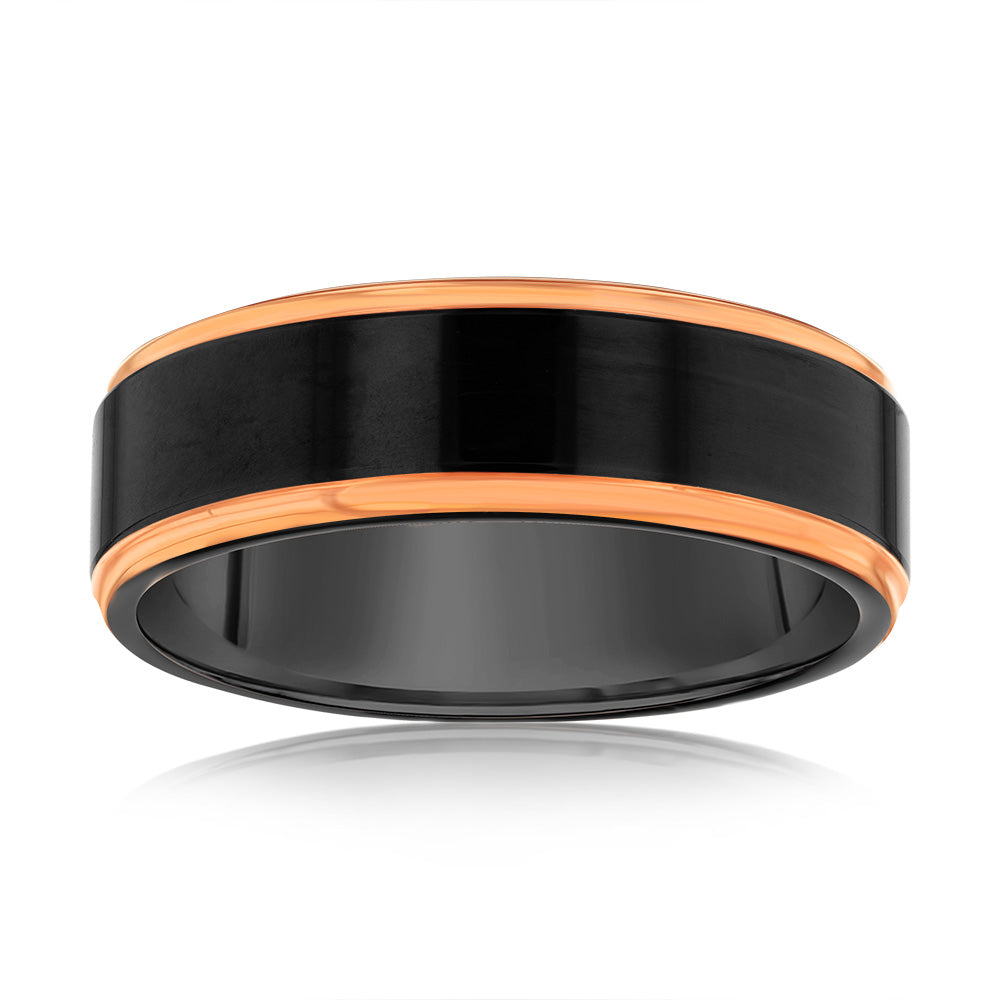 Rose Gold Tungsten Ring with Black Middle Stripe