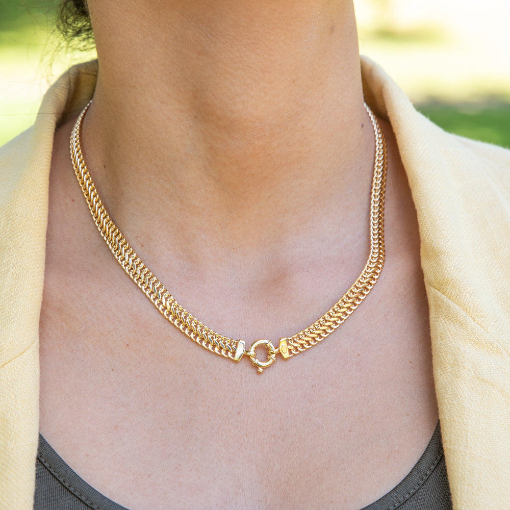 45cm 9ct Yellow Gold Plated Copper Mesh Chain, 100 Gauge, with a Stunning Bolt Ring - Ideal for Necklaces