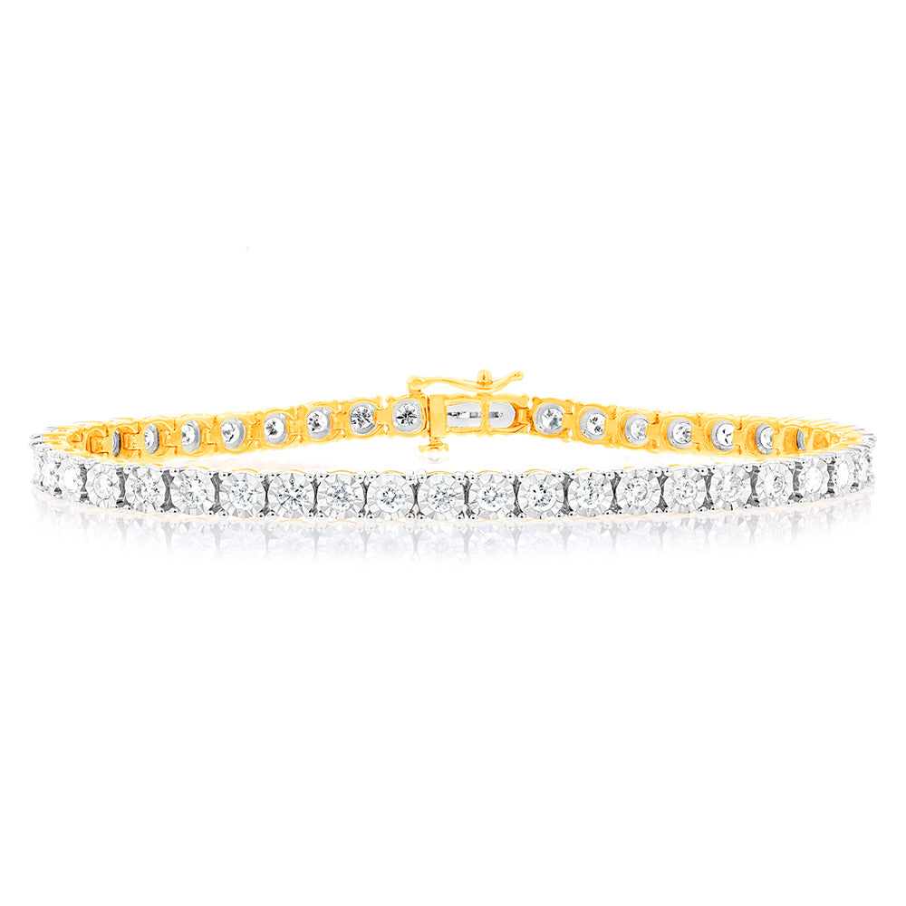 Gorgeous 2-Carat Diamond Tennis Bracelet in 9ct Yellow Gold