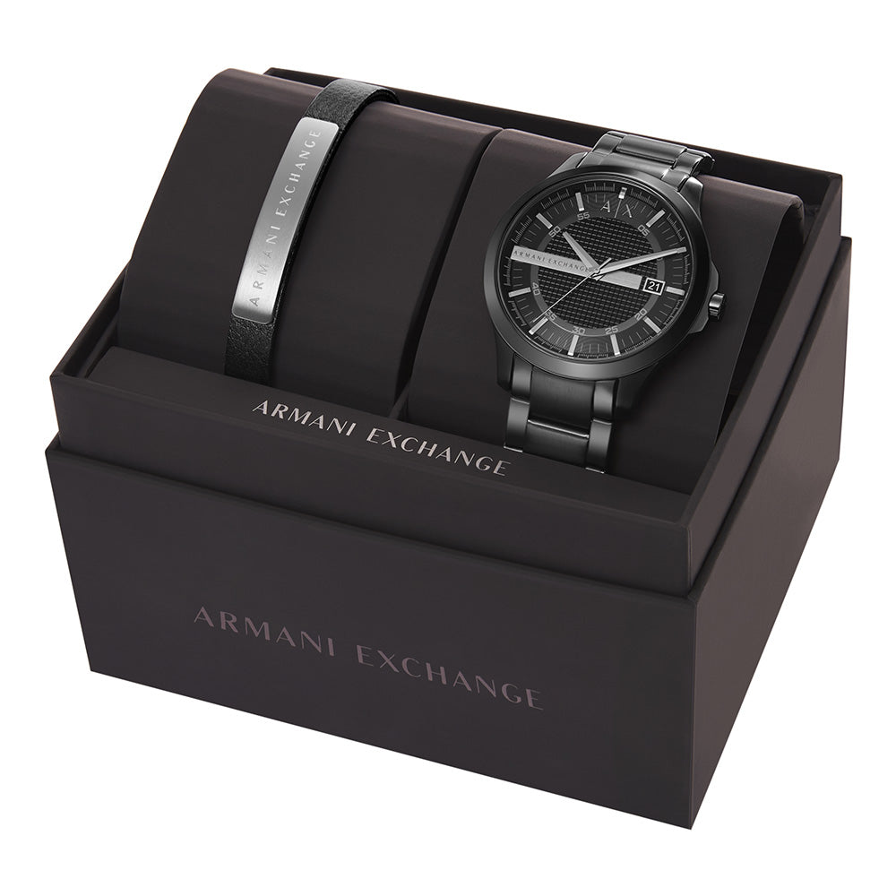 Armani Exchange AX7101 Hampton Black Analogue Watch Gift Set
