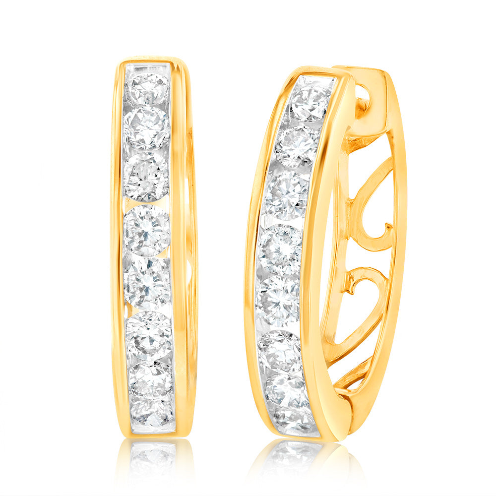 Exquisite 9 Carat Yellow Gold 1 Carat Diamond Stud Earrings for Women's Elegant Jewelry Collection