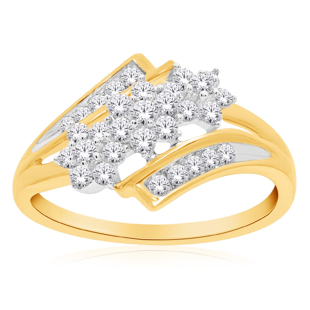 Stunning 1/2 Carat Diamond Cluster Ring in 14ct Yellow Gold