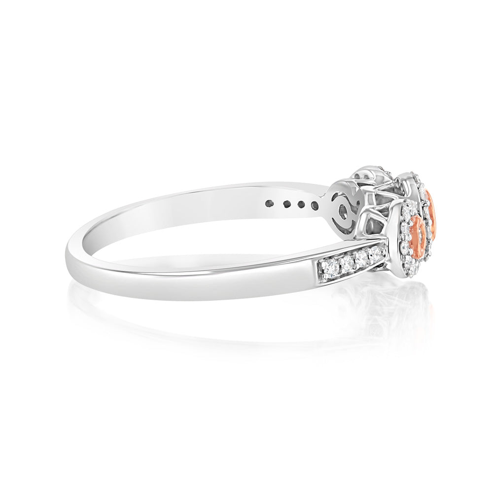 1/5 Carat 9ct White Gold Diamond Ring Featuring Pink and White Diamonds