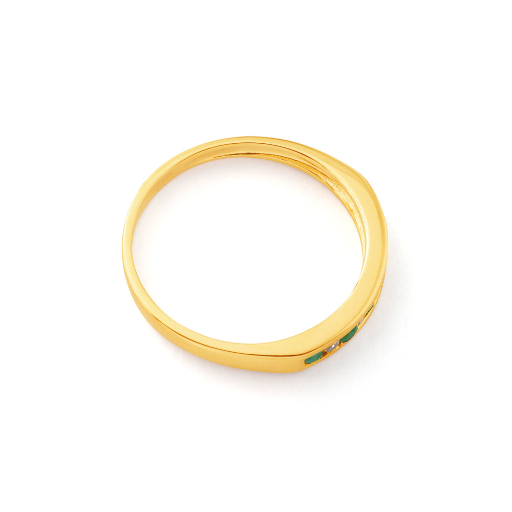 Exquisite 9ct Yellow Gold Ring with Channel-Set Natural Emeralds & Diamonds