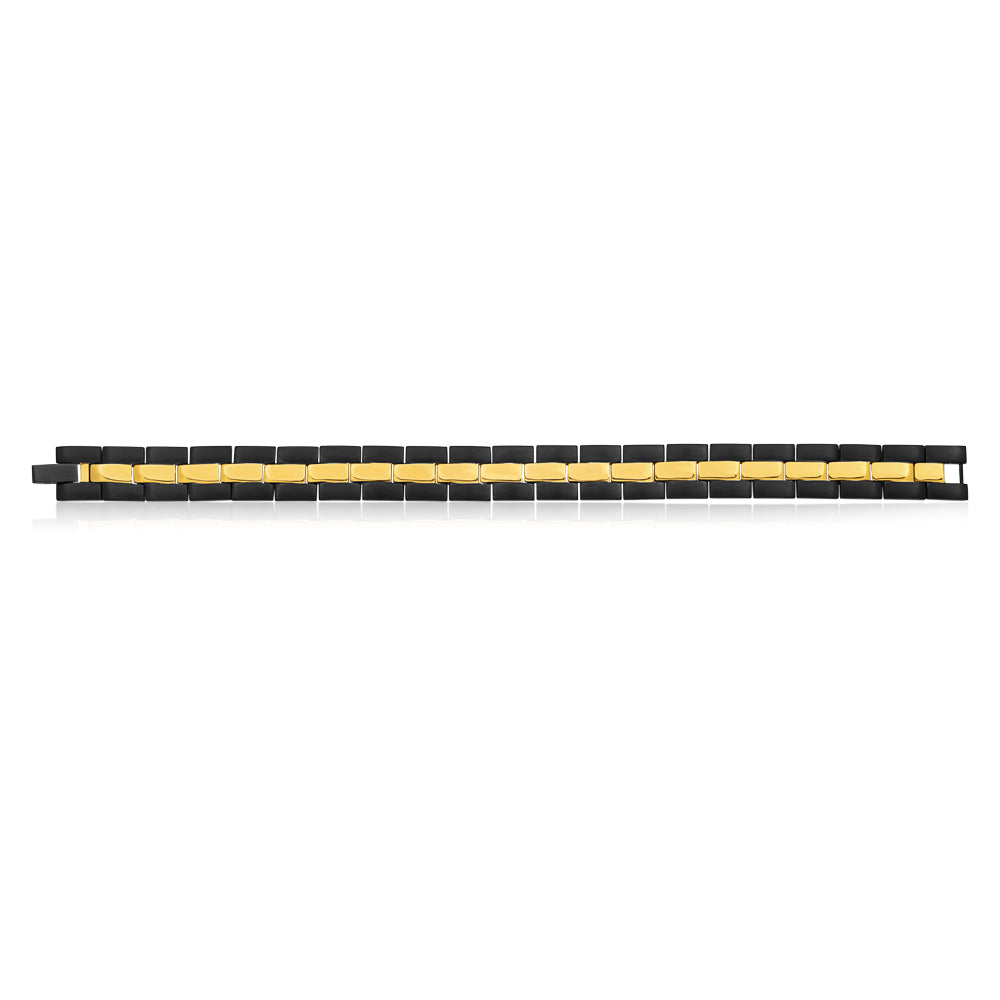 21cm Men's Stylish Black and Gold Plated Stainless Steel Bracelet