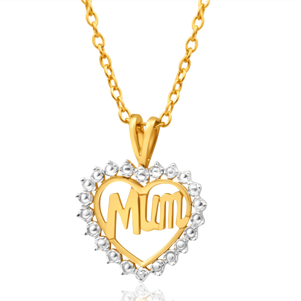 Stunning 9ct Yellow Gold 'Mum' Pendant with 1 Diamond for Special Occasions