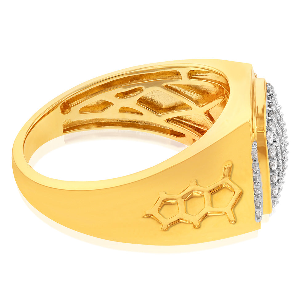 10-Carat Yellow Gold Men's Dress Ring Featuring a Half-Carat Diamond Cluster