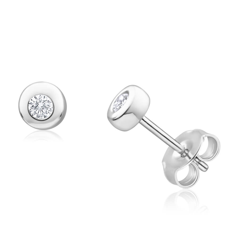 Set of 9ct White Gold Brilliant Cut Diamond Stud Earrings Featuring 2 Sparkling Diamonds