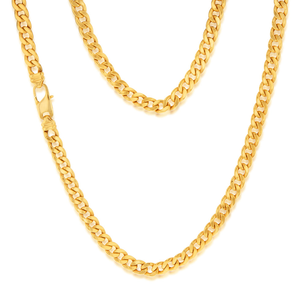 60cm 190 Gauge 9 Carat Yellow Gold-plated Copper Flat Curb Chain for Men, Ideal for Everyday Wear