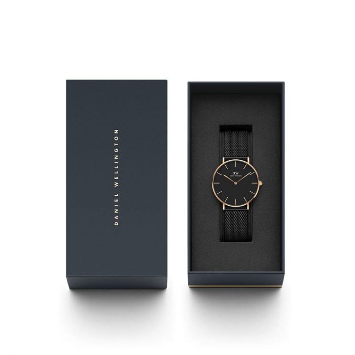 Daniel Wellington DW00100307 Petite Ashfield Elegant Eggshell White Dial Black Mesh Strap Watch