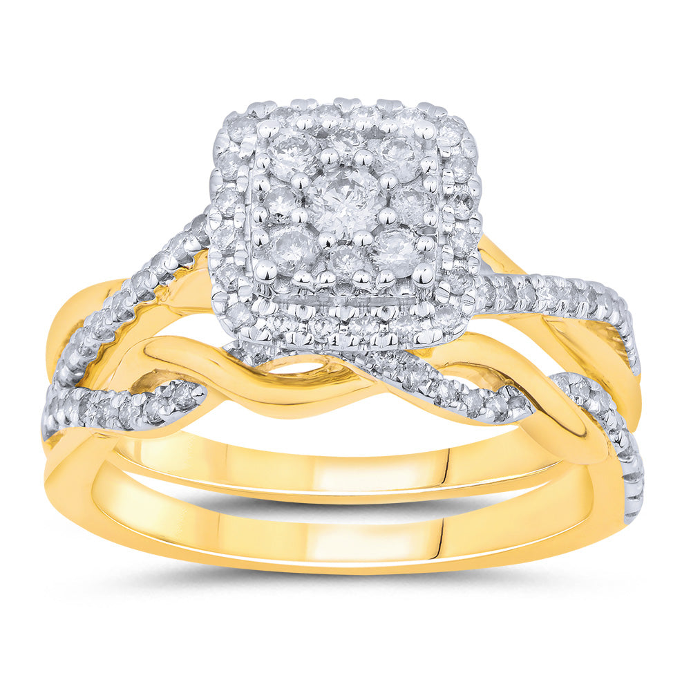 1/2 Carat Diamond 9ct Yellow Gold Bridal 2-Ring Set with Cushion Cluster