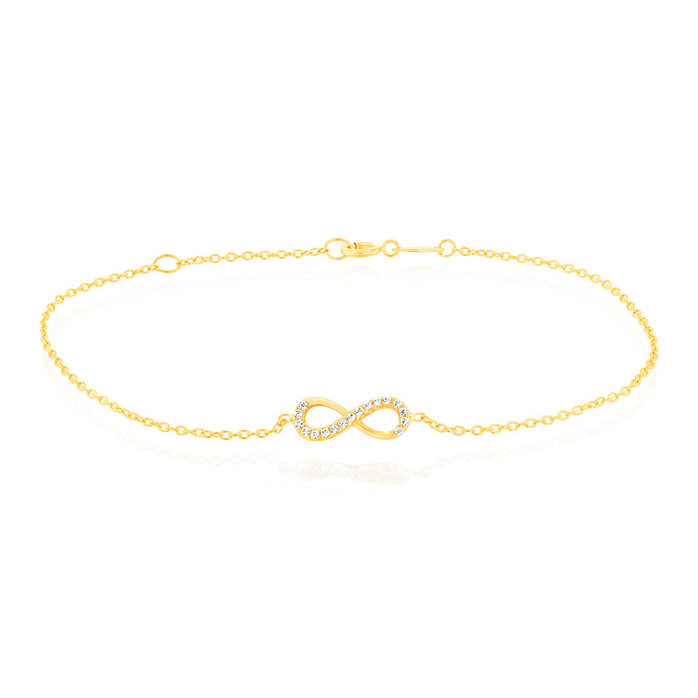 19.10cm 9-carat Yellow Gold Zirconia Infinity Design Bracelet for Women's Jewelry Collection