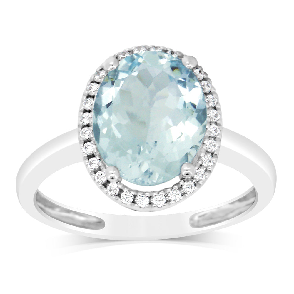 Stunning 9ct White Gold Ring with 2.4 Carat Aquamarine and 28 Cubic Zirconias