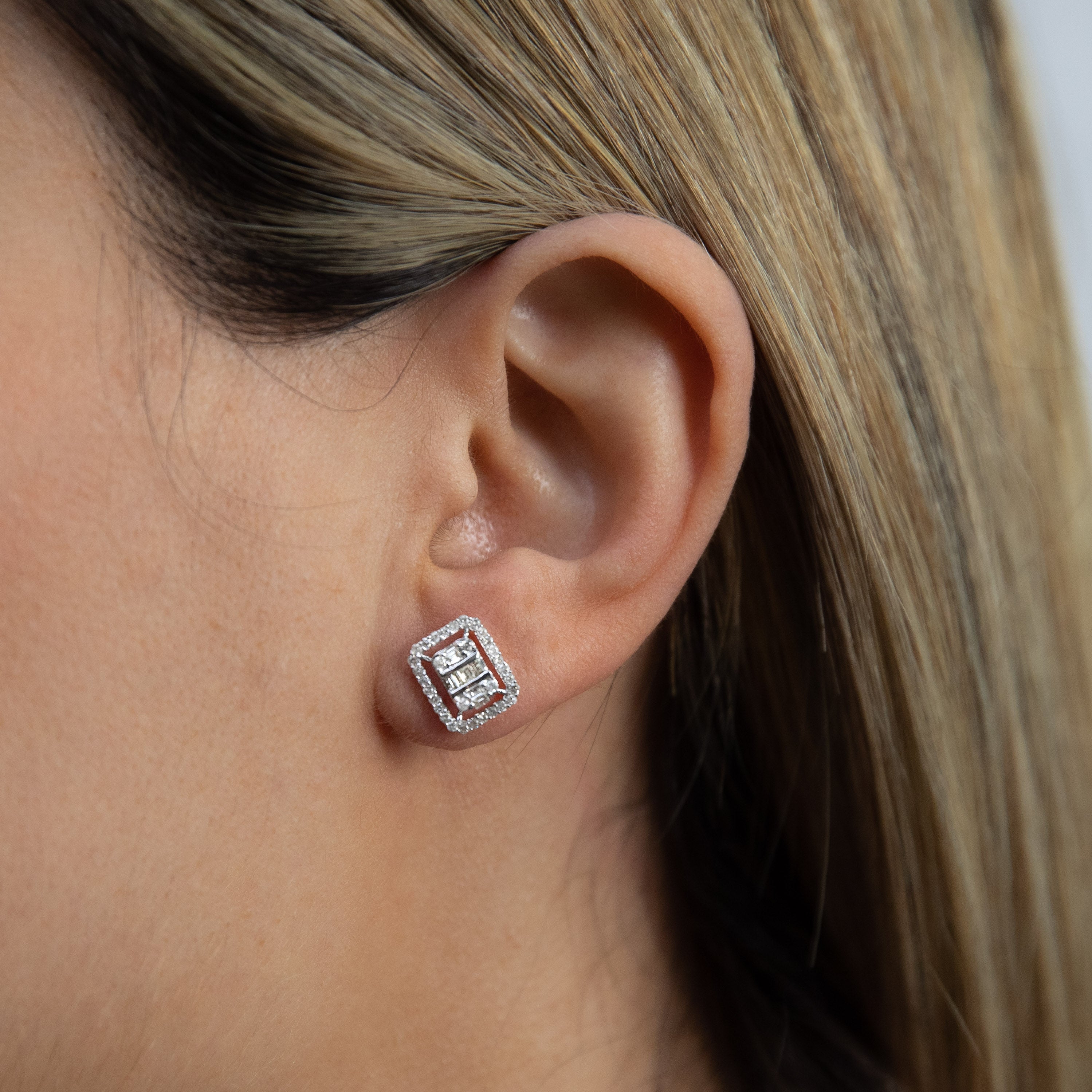 Exquisite 14 Carat White Gold Half - Carat Diamond Stud Earrings for Women's Jewelry Collection