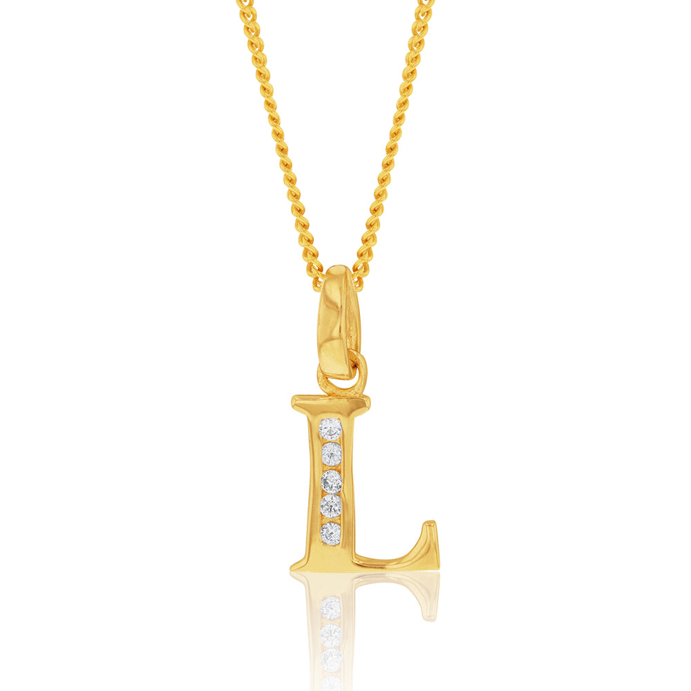 Exquisite 9ct Yellow Gold Initial L Pendant with Sparkling Zirconia