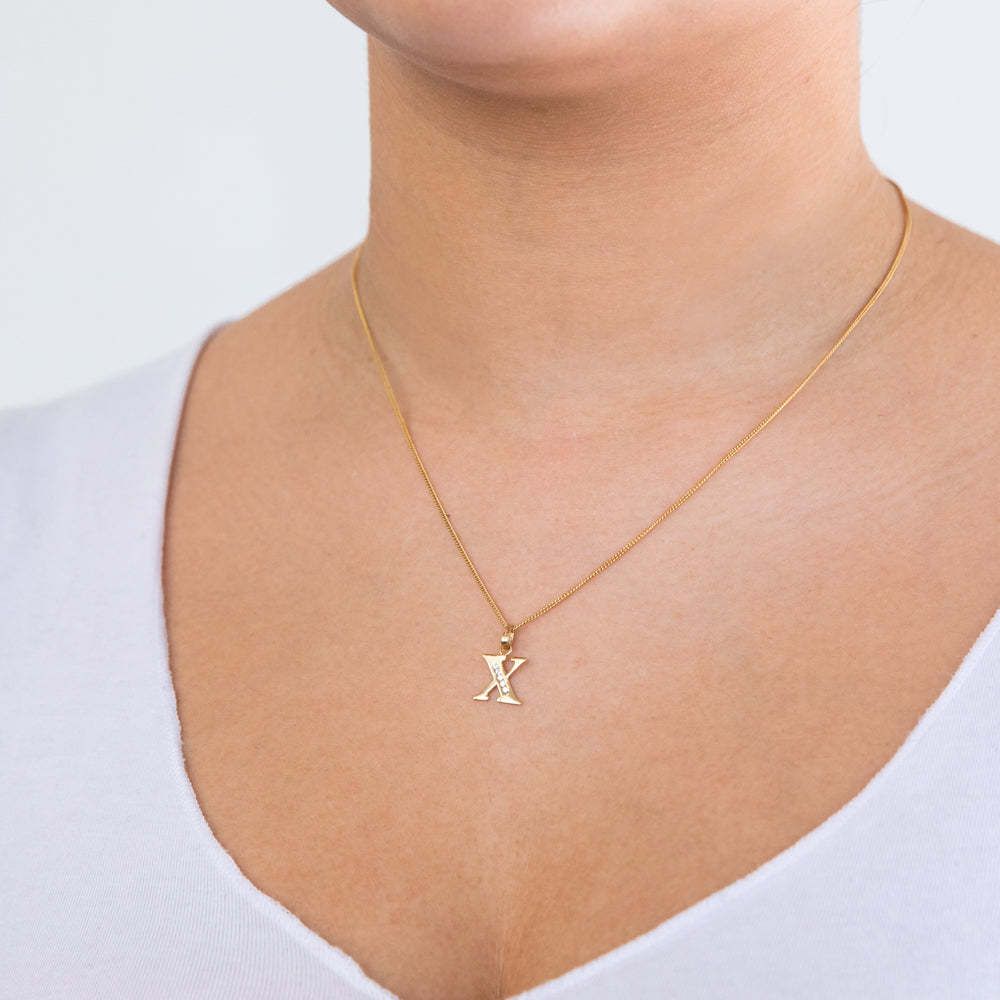 9ct Yellow Gold Zirconia Pendant with Initial 'X'