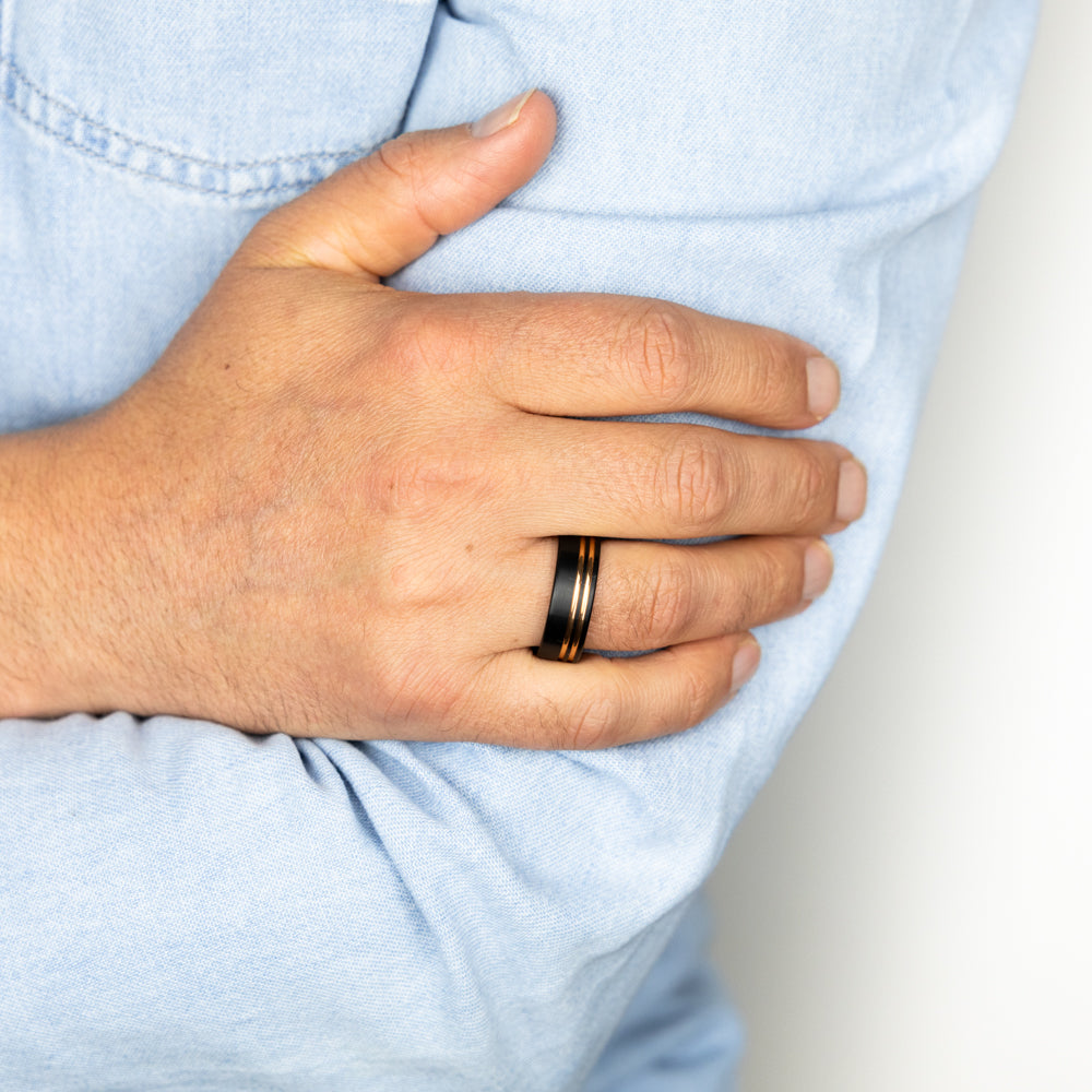 8mm Tungsten Ring in Stunning Black and Elegant Rose Gold