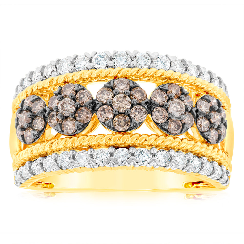 Exquisite 9ct Yellow Gold Dress Ring Set with 1 Carat of Glistening Australian Diamonds, Featuring 65 Sparkling Stones