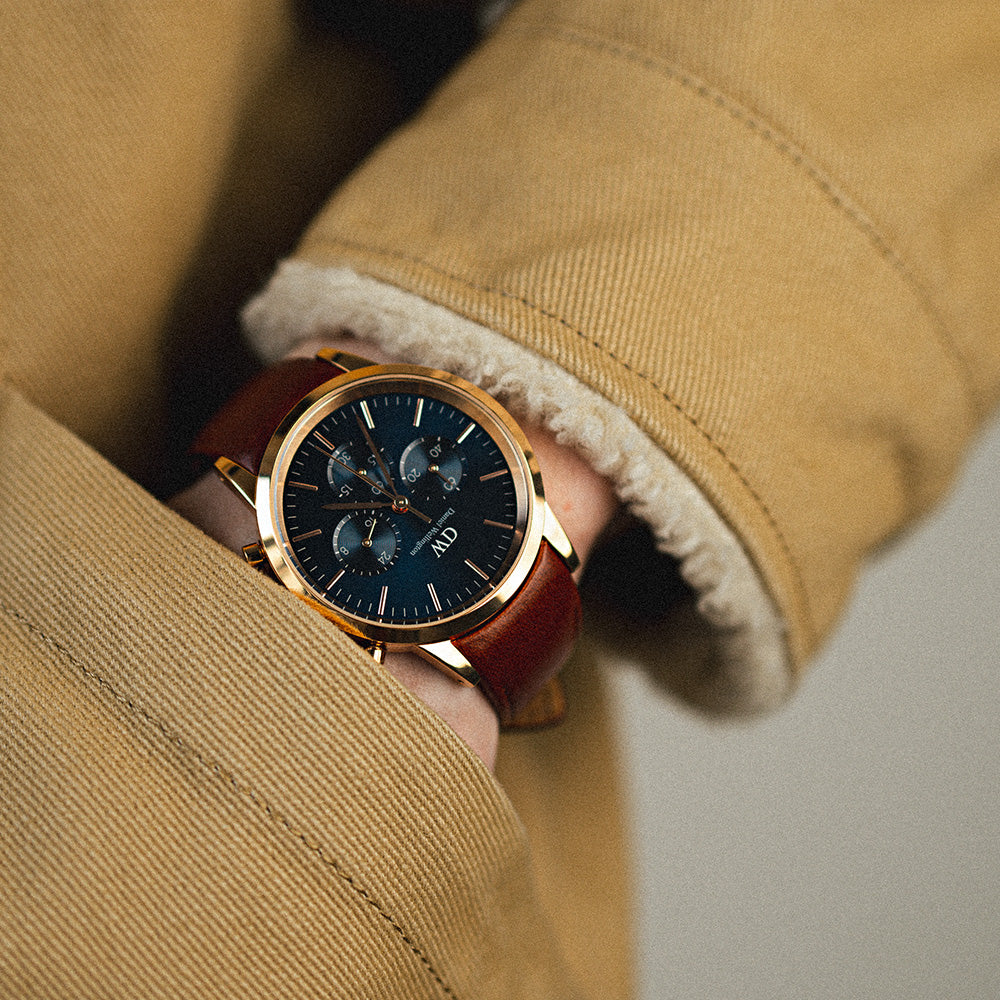 Daniel Wellington St Mawes Iconic Chronograph Watch Model DW00100639 with Arctic Blue Sunray Dial and Brown Leather Band