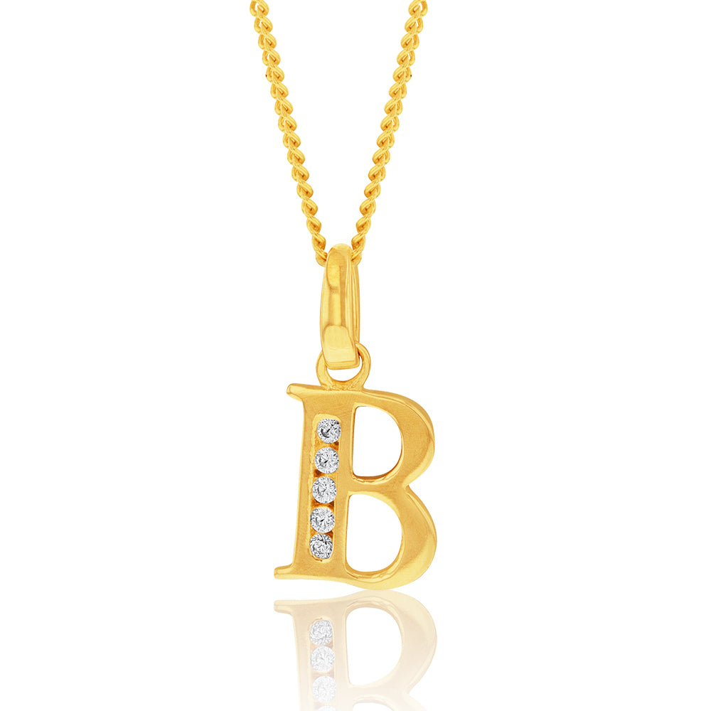 Stunning 9 Carat Yellow Gold Initial 'B' Zirconia Pendant - A Timeless Jewelry Piece