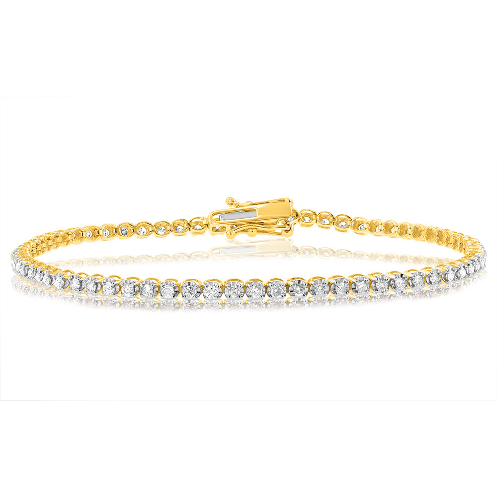Stunning 1 Carat Diamond Tennis Bracelet with 70 Sparkling Diamonds in 9ct Yellow Gold