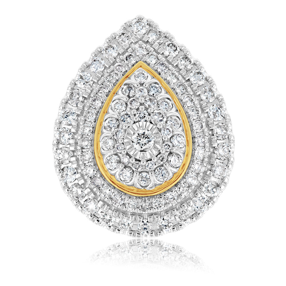 2-Carat 9ct Yellow Gold Diamond Ring Featuring Brilliant and Tapered Baguette Stones