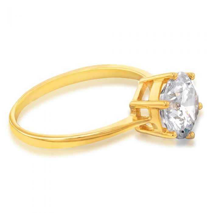 Stunning 9 Carat Yellow Gold 8 Millimeter Zirconia 6 Claw Solitaire Engagement Ring