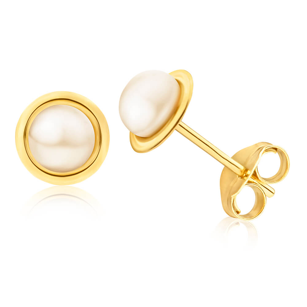 Lightweight 9ct Yellow Gold 4mm Freshwater Pearl Stud Earrings for Daily Wear
