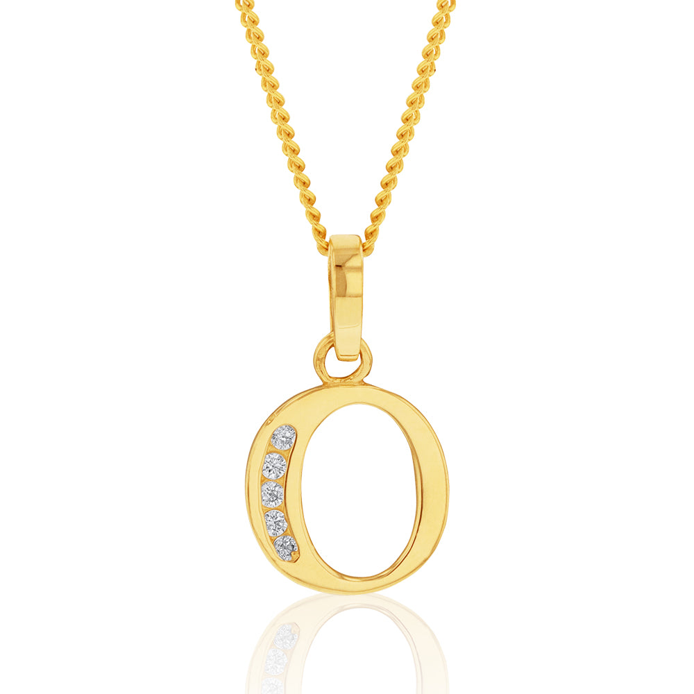9ct Yellow Gold Personalized Initial 'O' Zirconia Sparkling Pendant