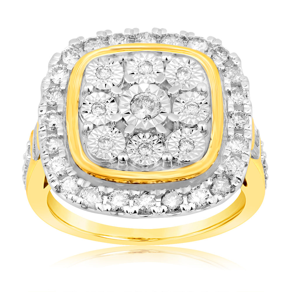 Stunning 9ct Yellow Gold 1 Carat Diamond Disc Dress Ring for Elegant Occasions