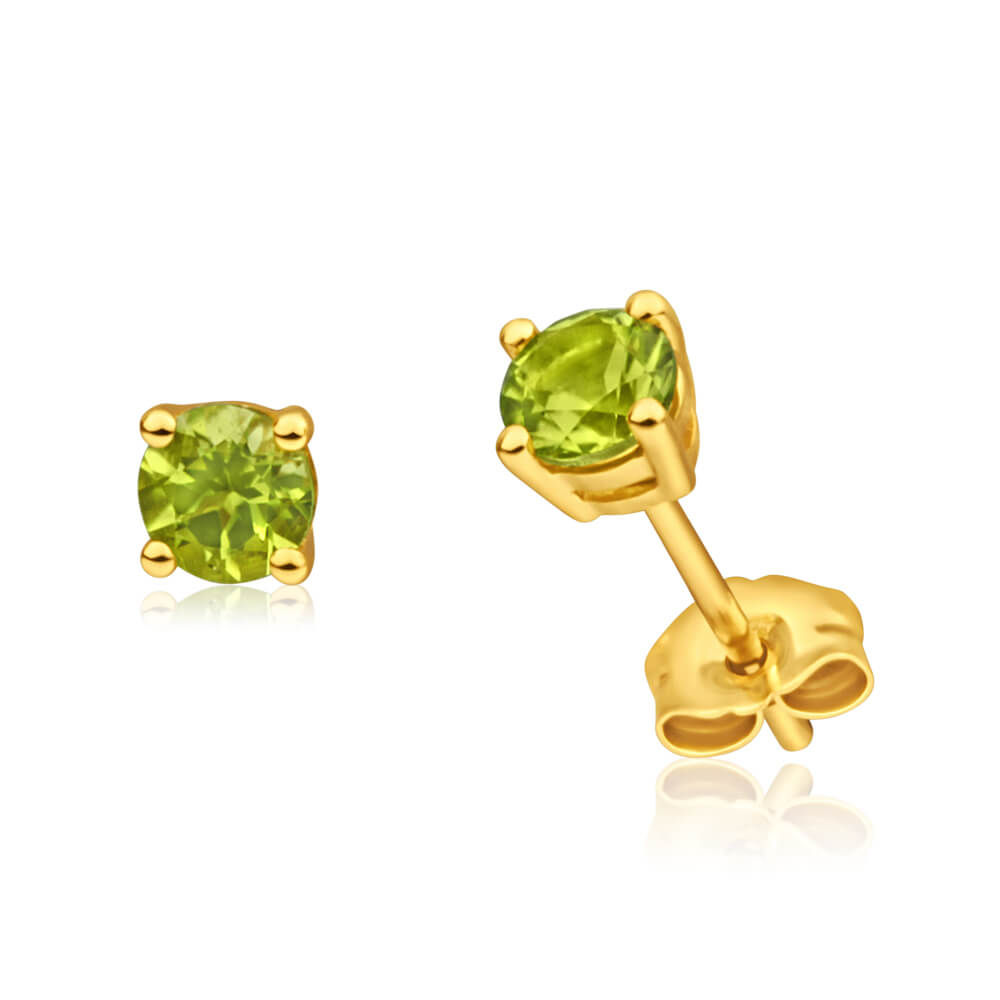 Exquisite 9 Carat Yellow Gold Stud Earrings with Sparkling Peridots