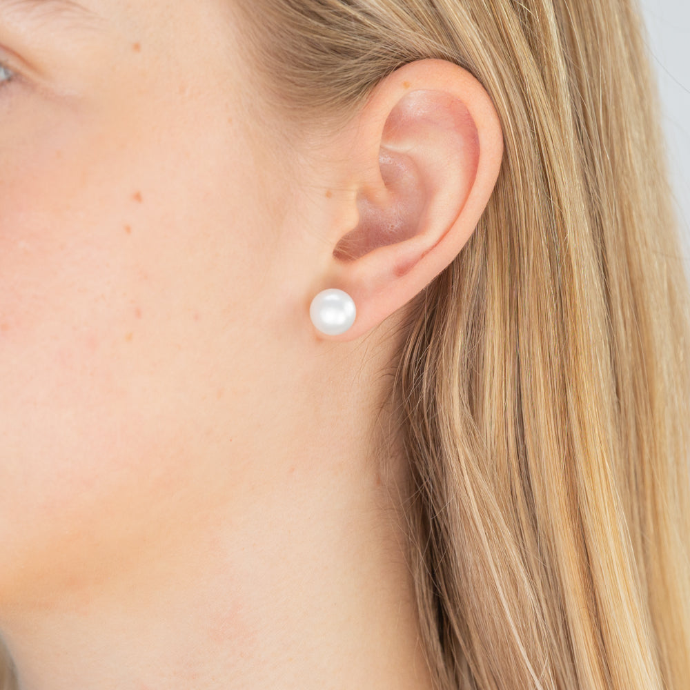 Stylish 9ct Yellow Gold 9mm White Freshwater Pearl Stud Earrings for Everyday Wear