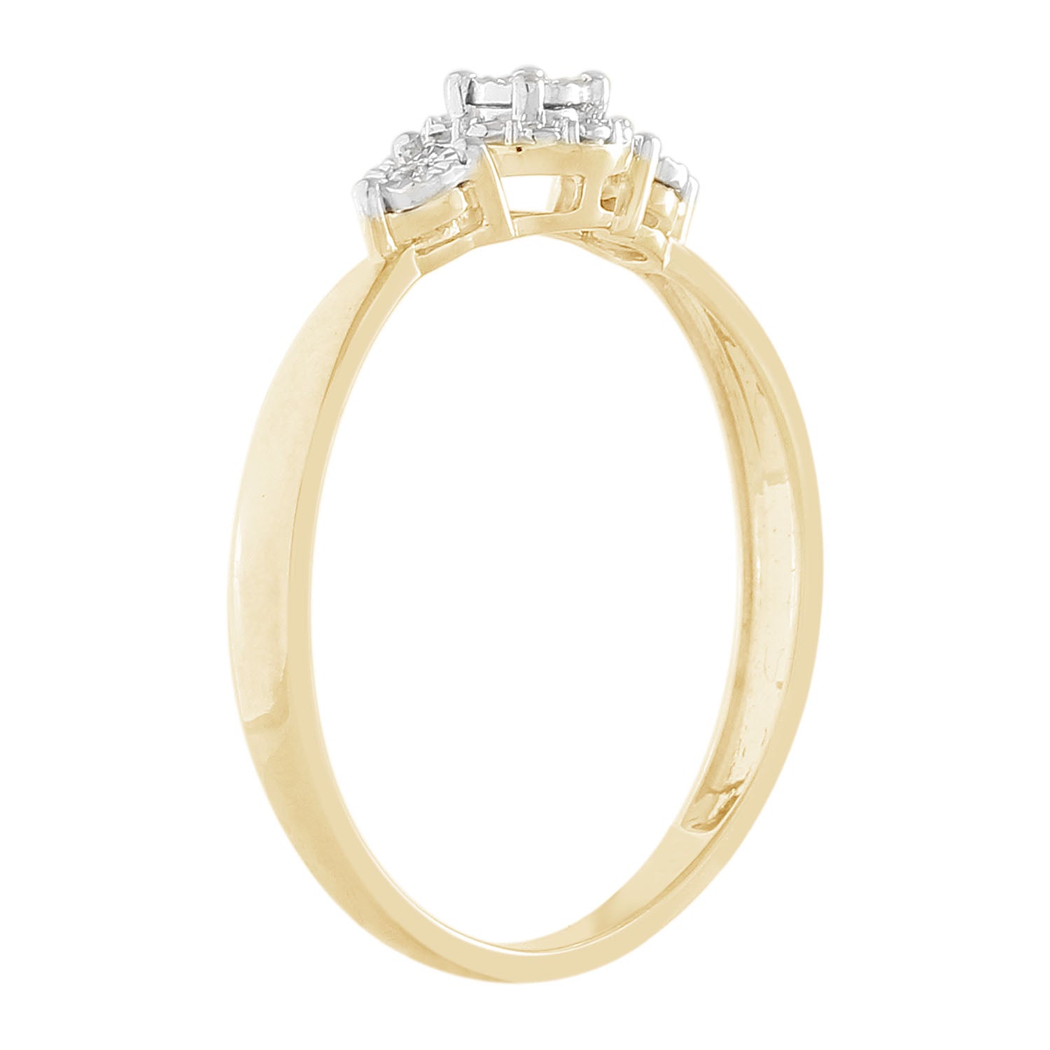 9 Carat Yellow Gold Diamond Trilogy Engagement Ring Featuring 3 Sparkling Brilliant Diamonds in a Disc Setting
