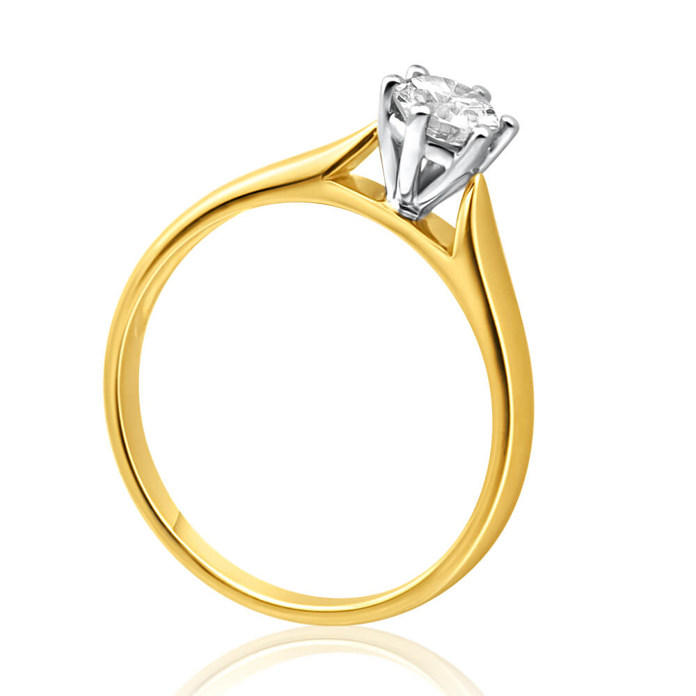 Exquisite 9ct Yellow and White Gold Half - Carat Single Diamond Solitaire Engagement Ring