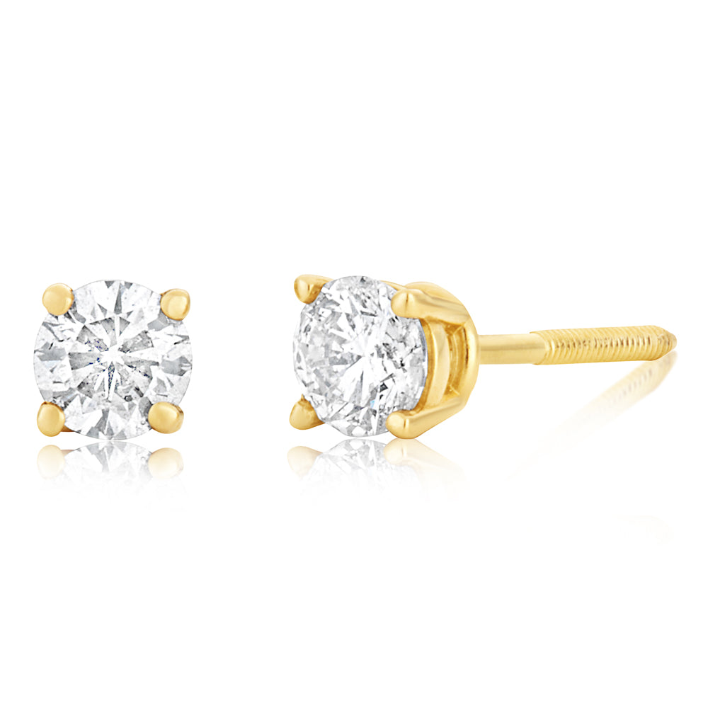 Exquisite 14ct Yellow Gold Stud Earrings Adorned with 0.3 Carat Diamonds and Screw Back Butterfly Closure