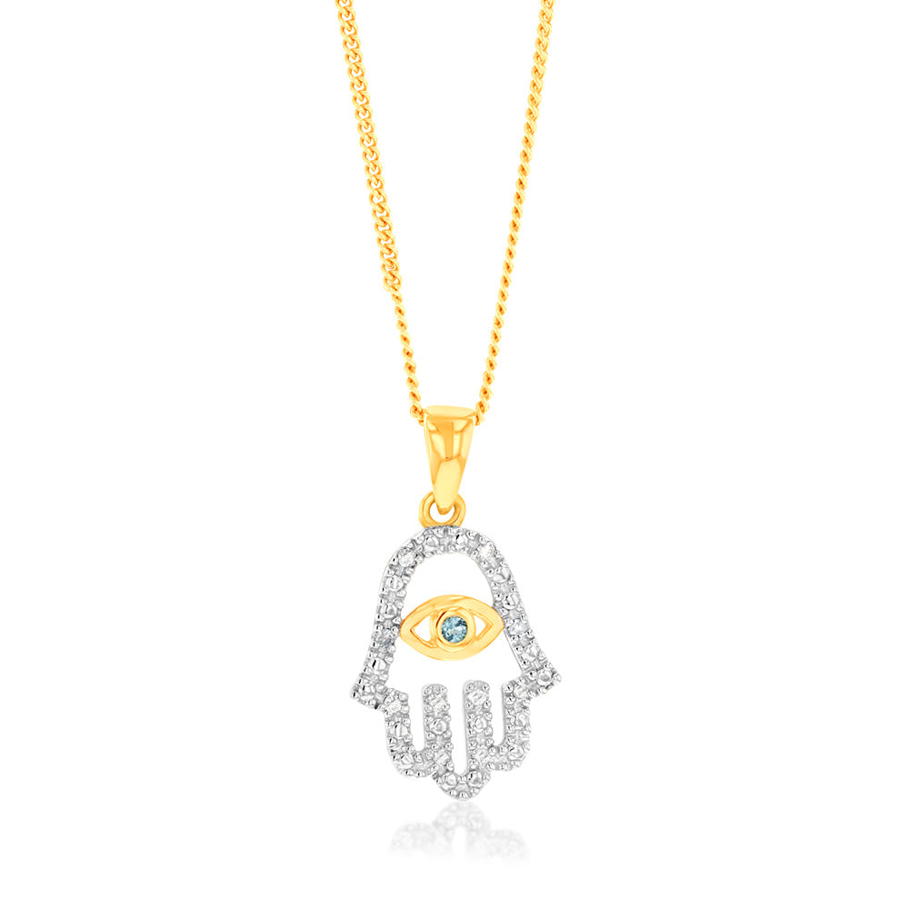 Stunning 9ct Yellow Gold Pendant Featuring a Cubic Zirconia Evil Eye Design