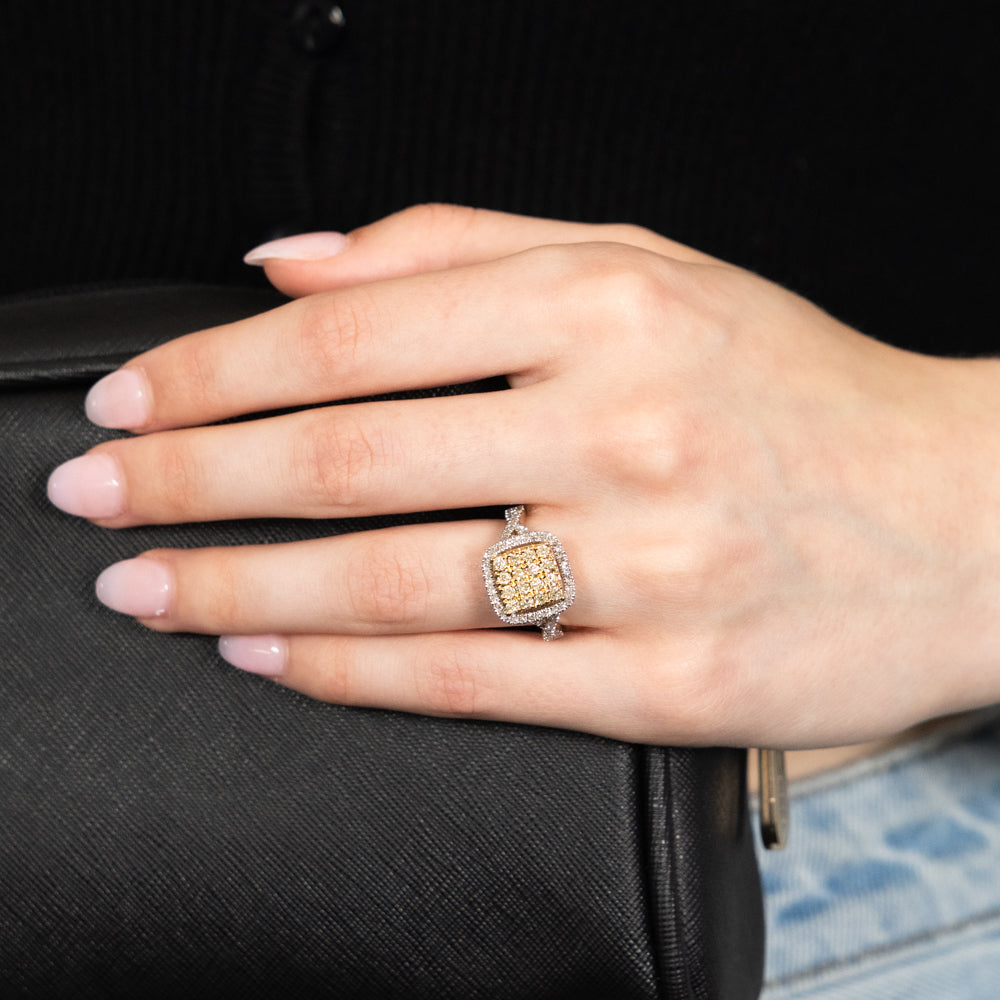 Exquisite 14ct 1 Carat Cushion - Shaped Diamond Ring Adorned with 84 Brilliantly - Cut Diamonds