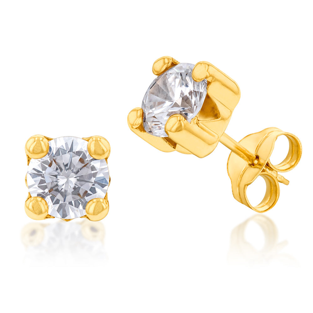 Stunning 9ct Yellow Gold 5mm 4-Claw Zirconia Stud Earrings