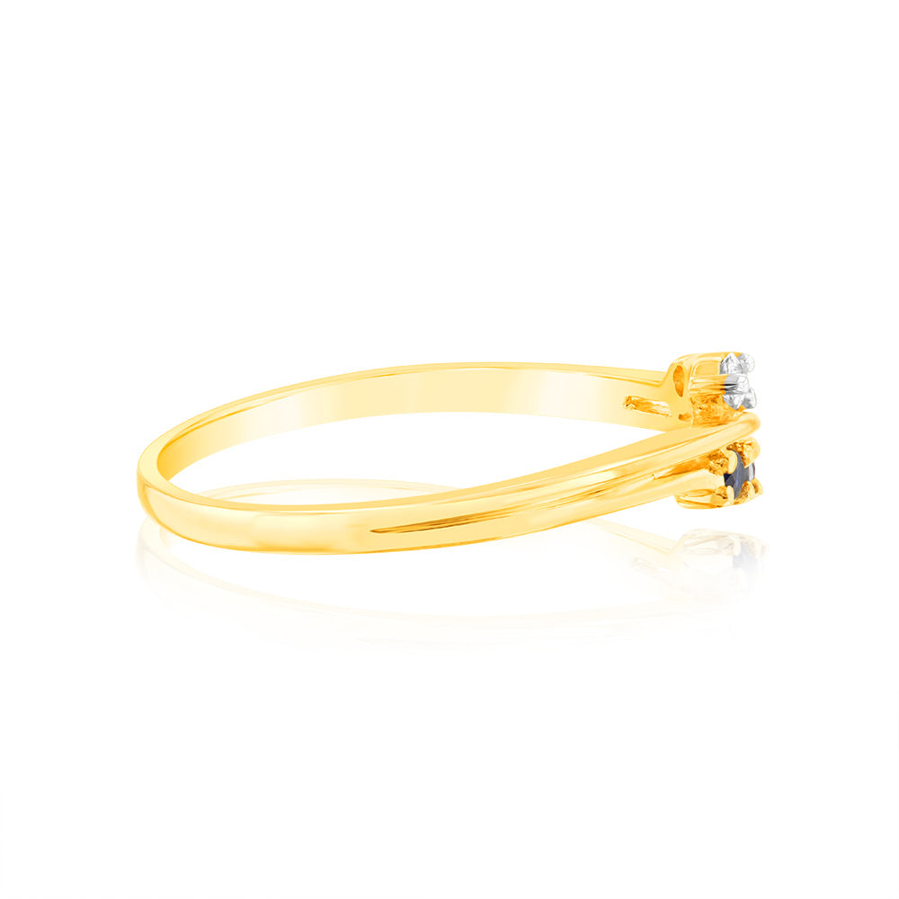 Exquisite 9ct Yellow Gold Ring Adorned with Lab - Created Sapphires and White Sapphires
